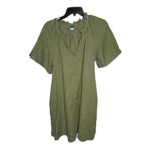 Old Navy Olive Green 100% Cotton Gauze Short Sleeve Breezy Dress Size XS New